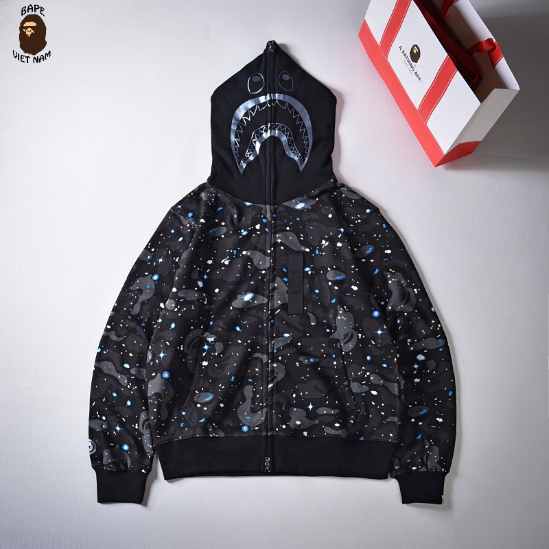 Áo Jacket Bape Shark Galaxy SS2022, Áo Hoodie Bape Cá mập fullzip 2 màu Đen, Trắng BapeVN