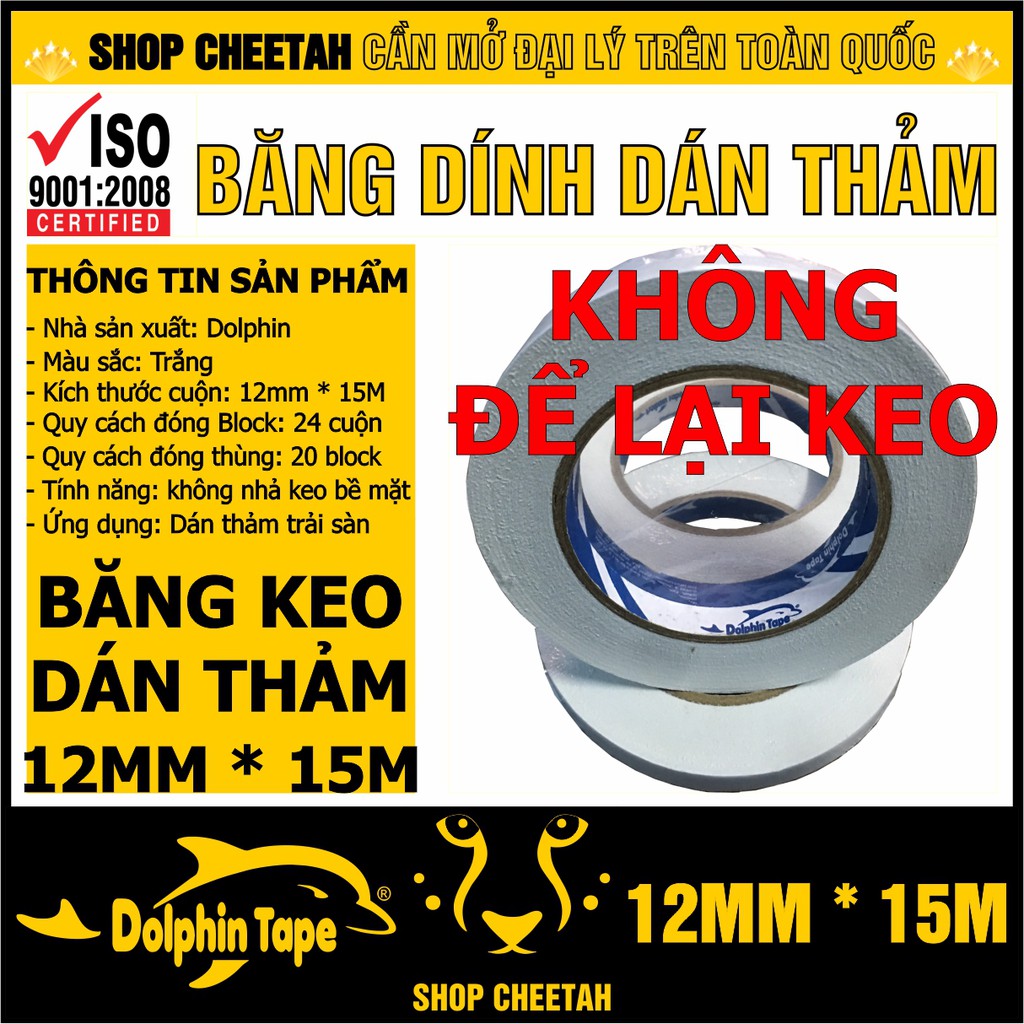 Băng dính dán thảm trải sàn – 12mm x 15M – Không để lại keo trên bề mặt sàn nhà và thảm – Băng dính 2 mặt vải