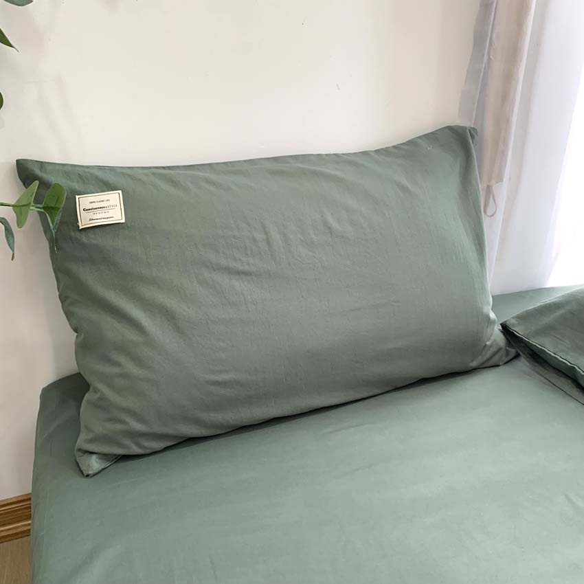 Bộ ga gối Cotton Tici 4 món bọc chun một màu trơn phong cách Hàn Quốc