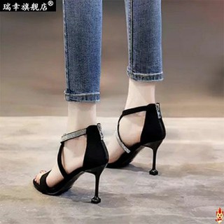 Giày cao gót nữ da lộn màu đen gợi cảm kiểu Mới Mùa Hè 2020