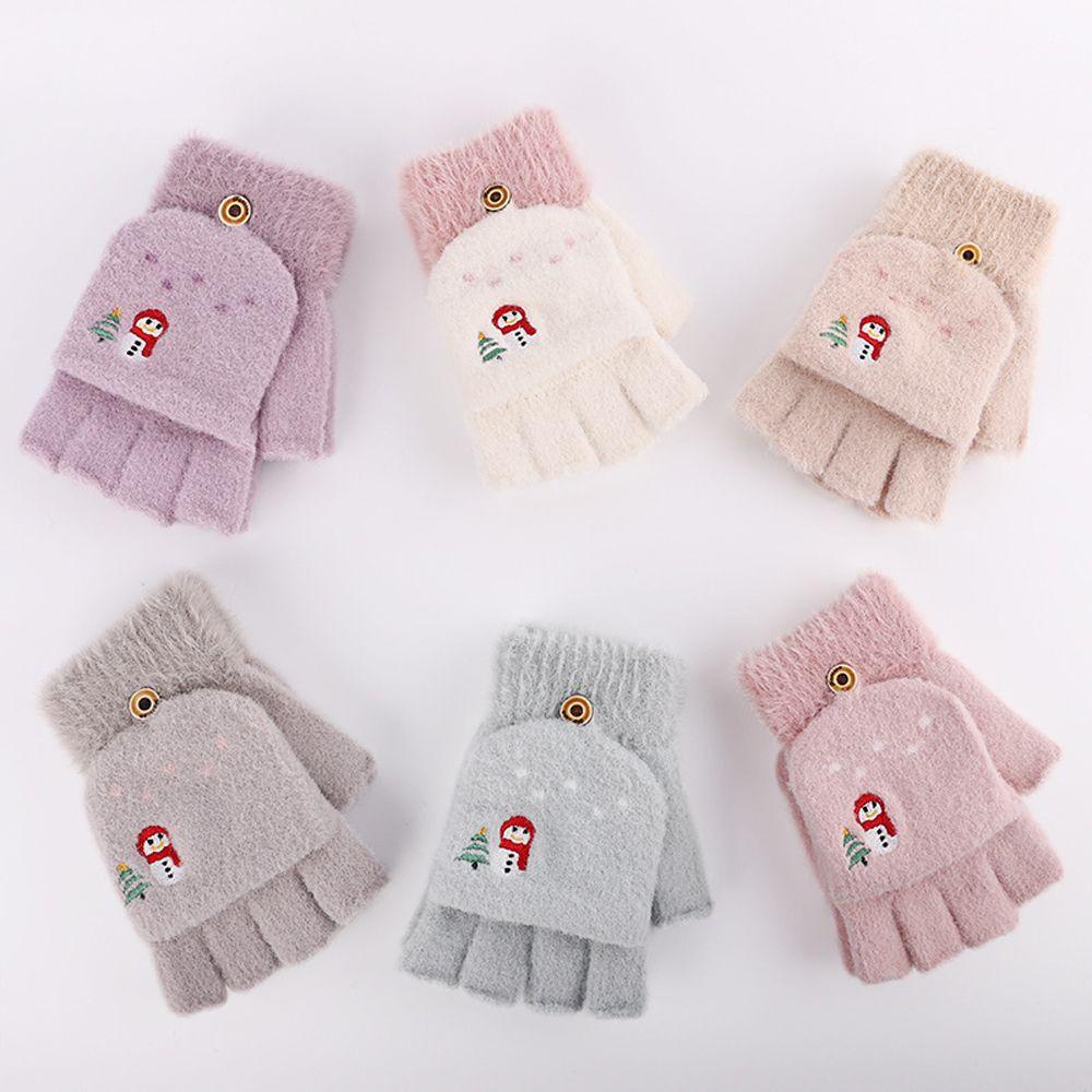 Găng Tay Hở Ngón Bằng Vải Lông Màu Sắc Trơn Chống Gió Dành Cho Nữ Sinh