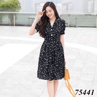[ĐẦM HOT] ĐẦM VOAN CHẤM BI CỔ CHỮU V CAO CẤP ĐỦ SIZE M L XL XXL - 75441