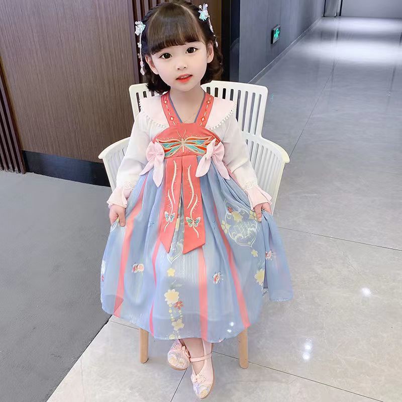 Đầm Hán Phục Tay Dài Phong Cách Trung Hoa Cổ Điển Mẫu Mới 2022 Thời Trang Xuân Thu Cho Bé Gái 10 Tuổi