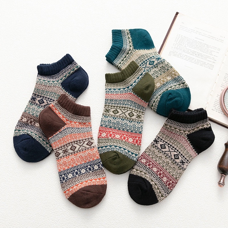 Vớ cổ ngắn nam nữ tất thổ cẩm cổ thấp cotton thời trang đẹp MONEY VN049