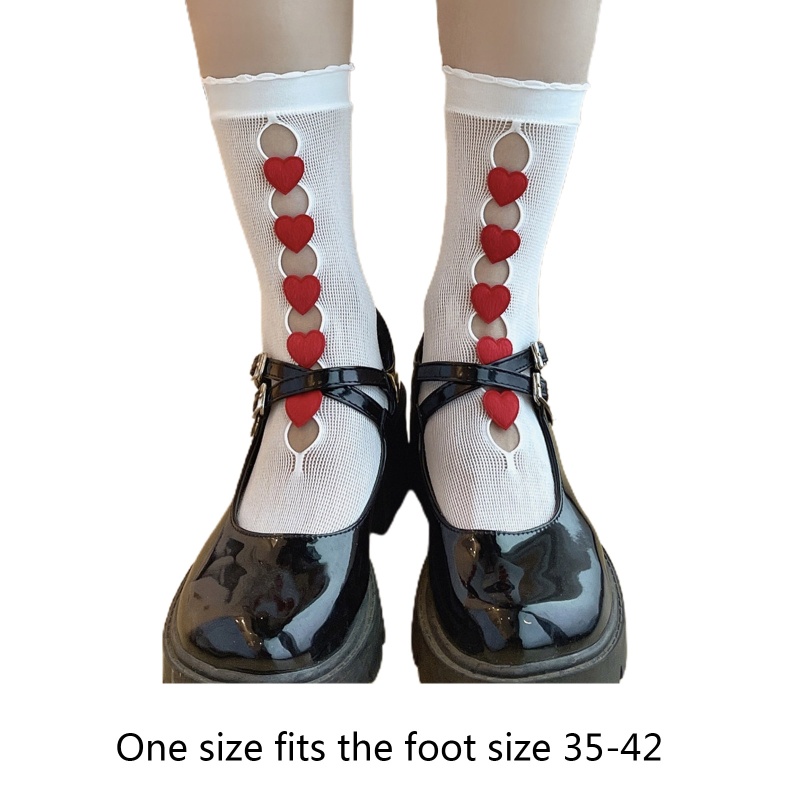 Tất Lưới Rỗng Họa Tiết Trái Tim 3D Phong Cách Lolita Nhật Bản Cho Nữ