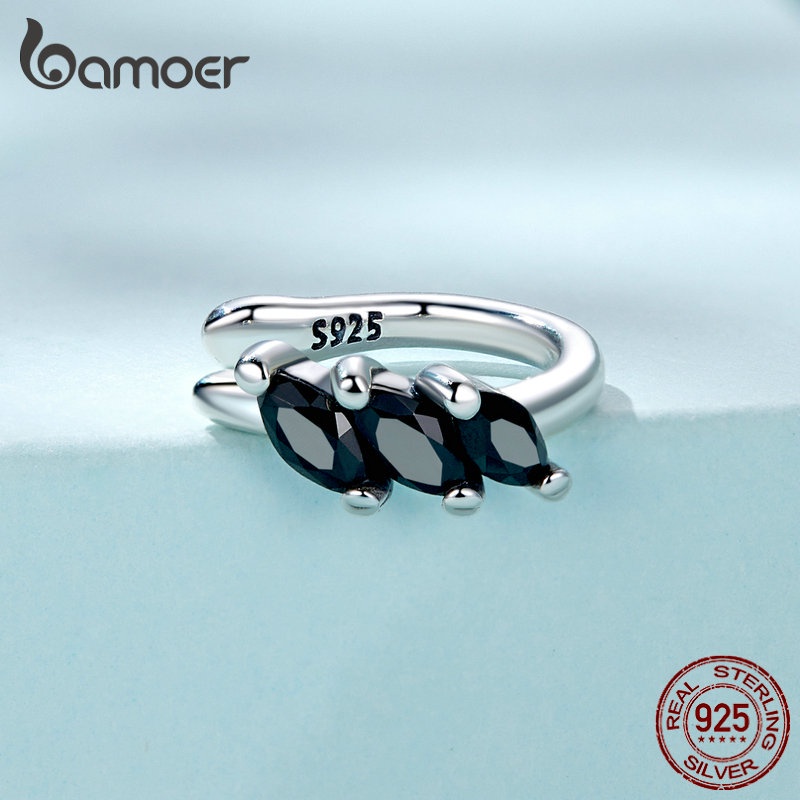 BAMOER Bông Tai Xi bạc 925 ĐíNh Đá Zircon MàU Đen