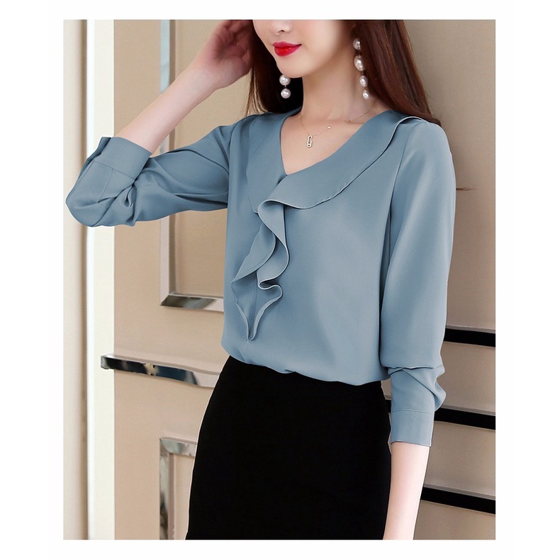Áo kiểu nữ tay dài che khuyết điểm lụa mango thấm hút mồ hôi thoáng mát màu sắc sang trọng trẻ trung Pila.House