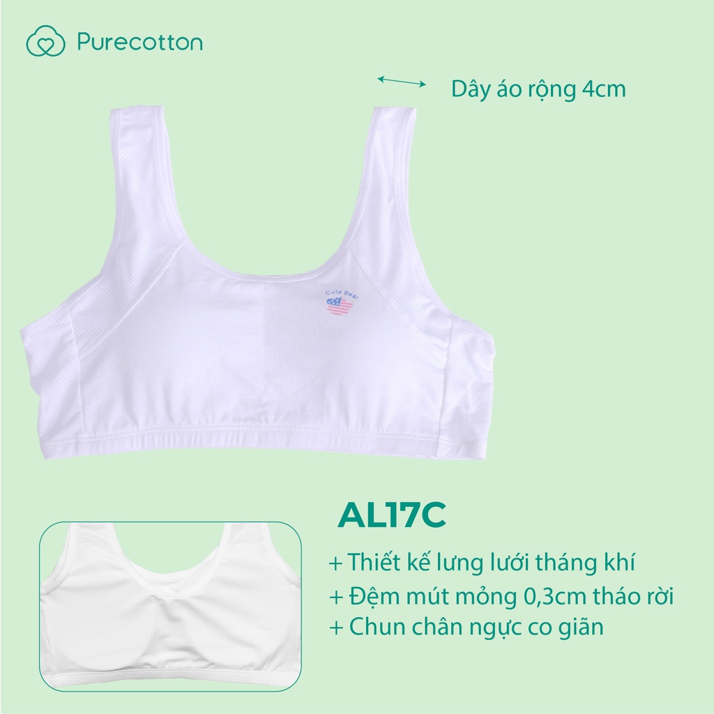 Áo lót học sinh Purecotton BIGSIZE 60-88kg cho bé gái chất cotton cao cấp dáng áo chui đầu có đệm mỏng PC011