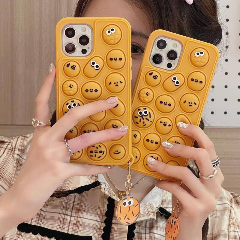 Pop It Push Bubble Casing Funny Biscuits Emoji  iphone 12 12 Pro Max 11 XS Max XR 7 8 Plus Silicone Soft Phone Cover