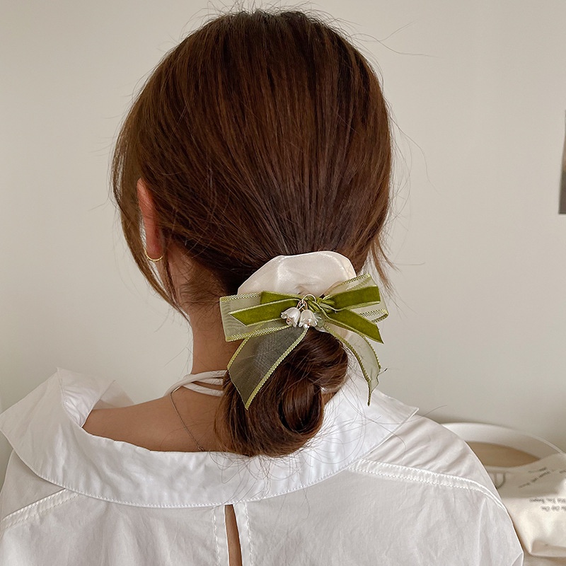 Dây Buộc Tóc Hình Nơ Đính Ngọc Trai Thời Trang Cho Nữ