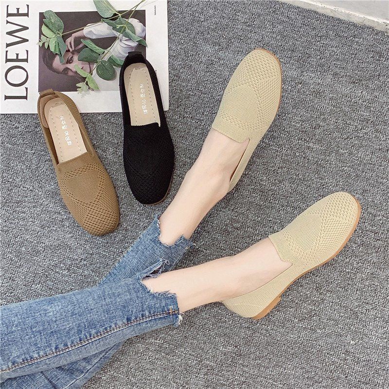 Giày Búp Bê Dệt Kim Mũi Vuông Thời Trang Xuân Hè Hàng Mới Dành Cho Bạn Nữ