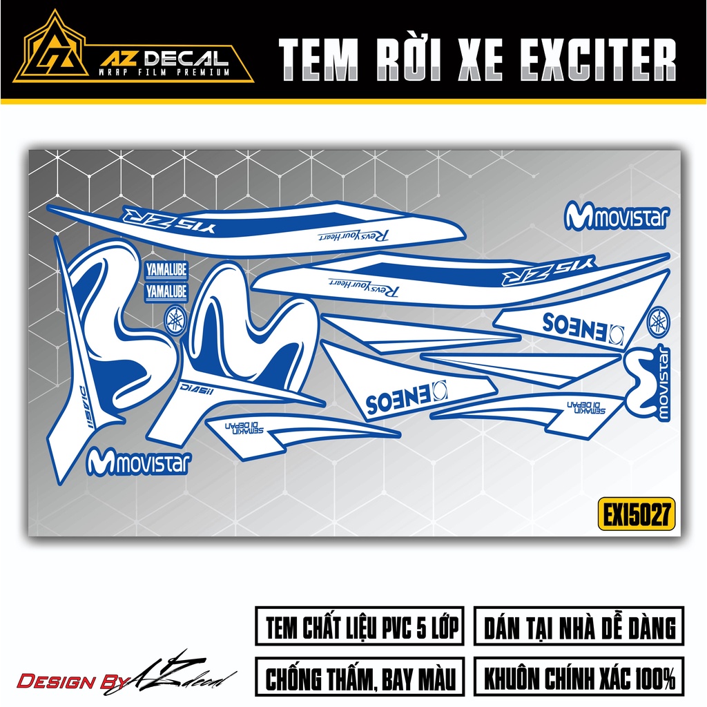 Decal Rời Dán Xe Exciter 150 Thiết Kế Movistar | 2EX15027 | Tem Chế Dán Xe Ex150 Độc Đáo, Dễ Dán Tại Nhà