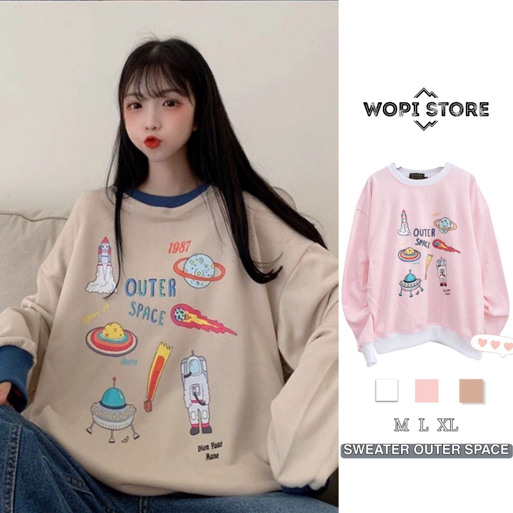 Áo Sweater Tay Dài OUTER SPACE Form Rộng Vải Nỉ Bông Ulzzang Unisex