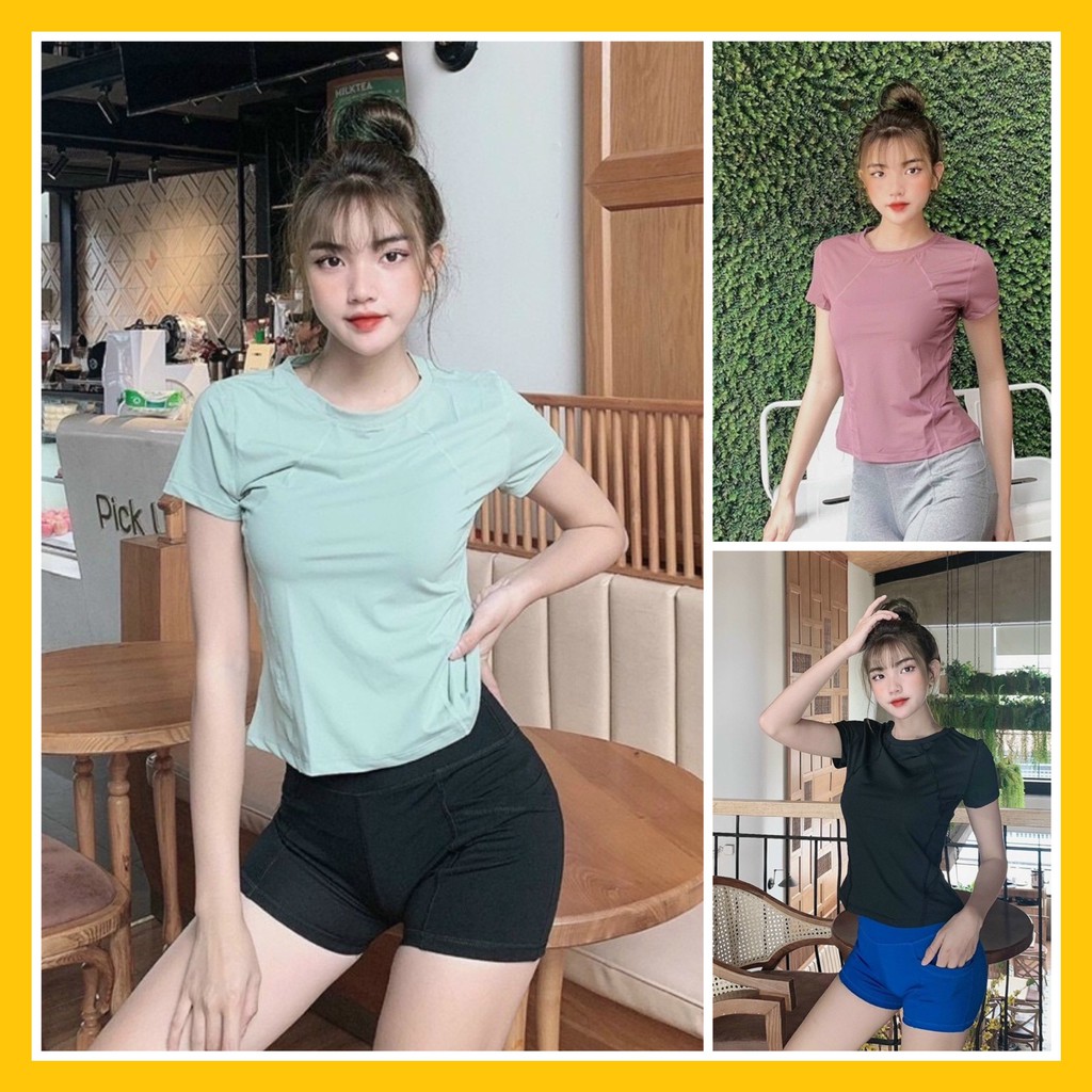 Áo Tập Gym Nữ Tập Yoga Thể Thao [T-Shirt] Cộc Tay Poly Trơn [ĐỒ TẬP GYM NỮ]