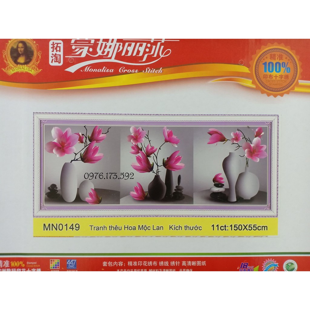 Tranh thêu chữ thập Hoa Mộc Lan I 150x55cm I MN0149