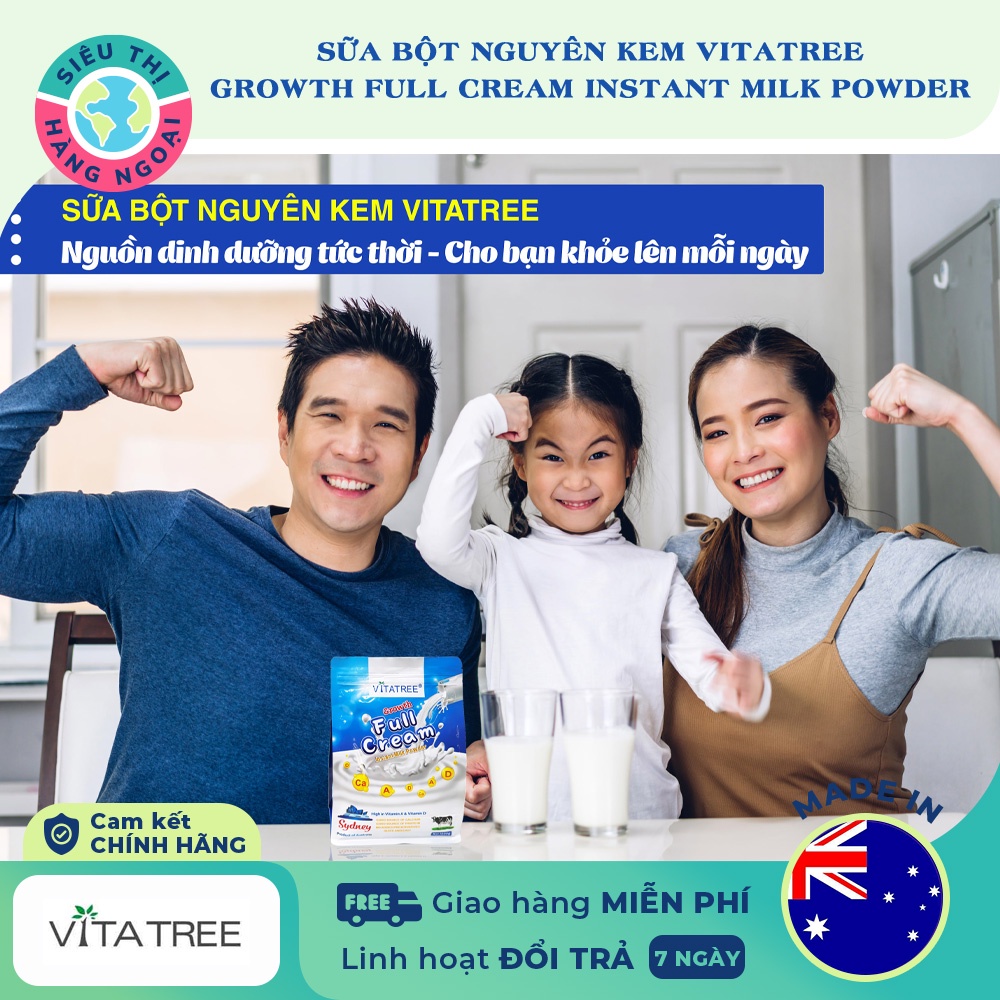 Sữa bột nguyên kem Vitatree từ Úc Growth Full Cream Instant Milk Powder 1kg Date 05/2023