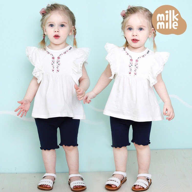 Set Áo Cotton Cánh Tiên Kèm Quần Legging Lửng MilkMile Xuất Hàn Cho Bé Gái Từ 10-22kg