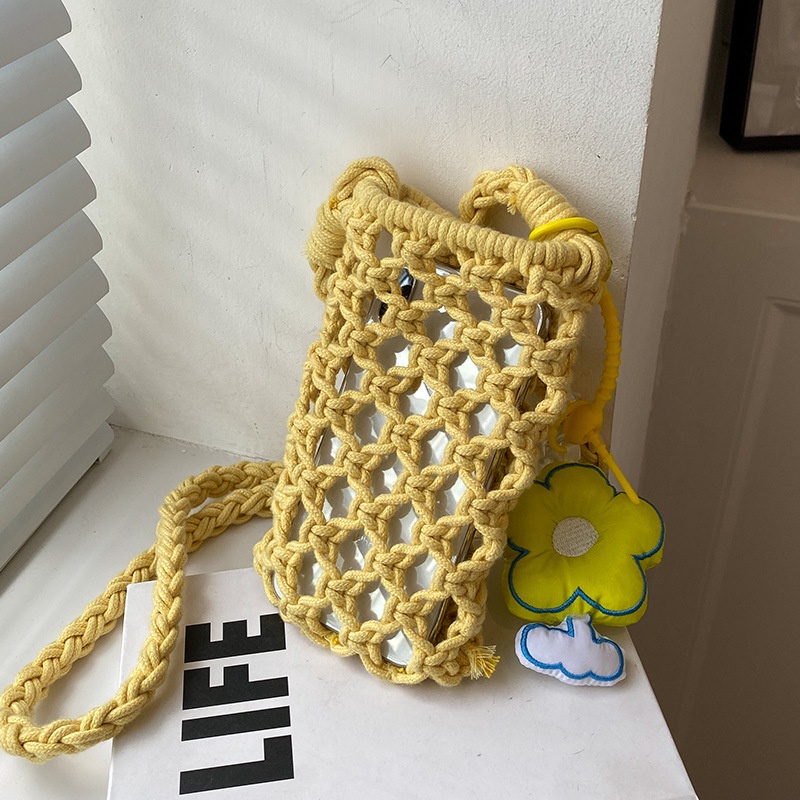 Túi cói IELGY đeo chéo đựng điện thoại thiết kế rỗng thời trang cho nữ