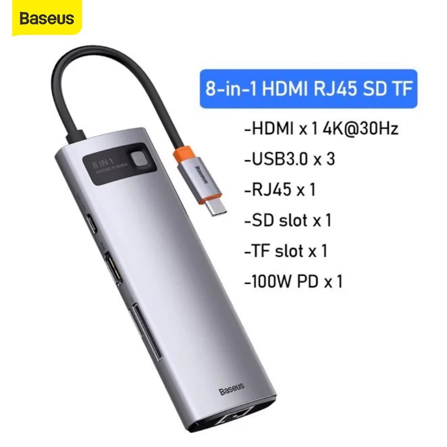 Hub Type C 8 in 1 cho Laptop Máy tính Macbook Baseus Cổng chuyển đa chức năng chia sang HDMI 4K/8K USB3.0- LVM001