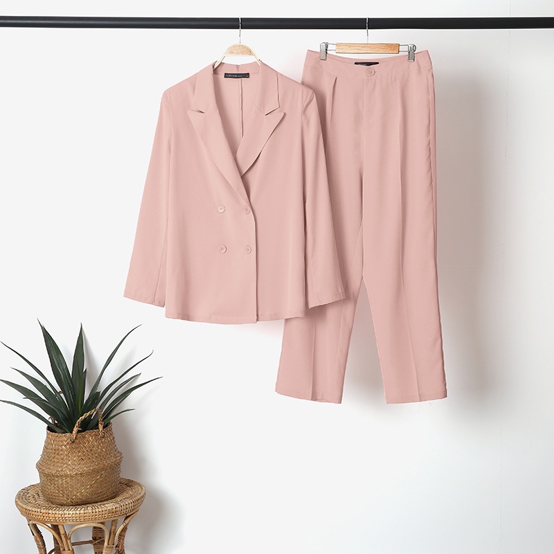 Bộ trang phục ZANZEA áo blazer và quần dài ôm dáng màu trơn đơn giản phong cách Hàn Quốc cho nữ
