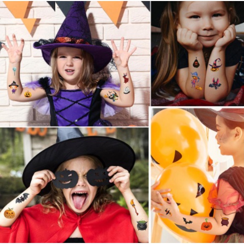 Hình xăm dán tạm thời chống nước phong cách Halloween hình bí ngô phù thủy dễ thương cute cho bé