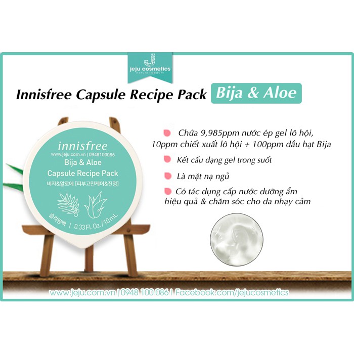 Mặt nạ ngủ dạng hủ từ bija & nha đam innisfree Capsule Recipe Pack Bija & Aloe 10ml [CAM KẾT HÀNG CHÍNH HÃNG]