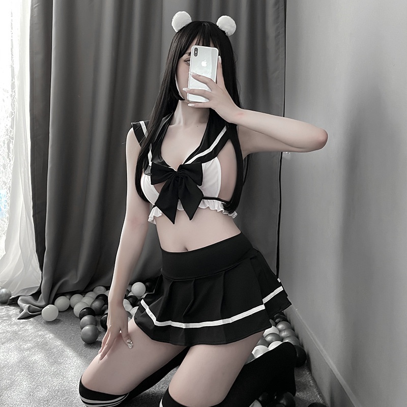 Cosplay học sinh Nhật Bản khoét ngực sexy quyến rũ váy xếp ly nữ sinh hở lưng đen xám đáng yêu BIKI HOUSE N770 - Hỏa Tốc | BigBuy360 - bigbuy360.vn