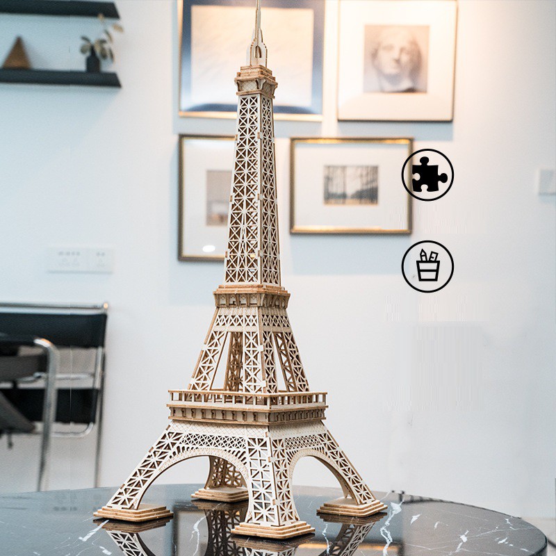 Đồ chơi lắp ráp gỗ 3D Mô hình Eiffel Tower - Tặng kèm đèn LED USB trang trí