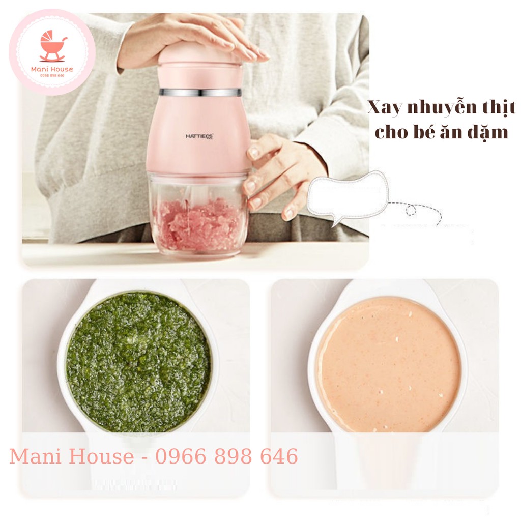 (BH 18 Tháng) Máy Xay Hattiecs Cầm Tay Đa Năng Bản Nâng Cấp 6 Dao Dành Cho Bé Ăn Dặm, Xay Rau, Thịt, Máy Xay Đồ Ăn Dặm