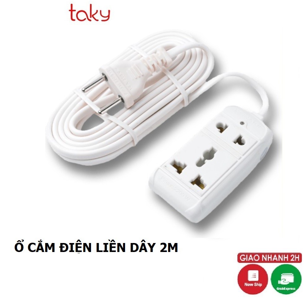 Ổ Cắm Điện - Taky, Liền Dây Nối Dài 2 m, Cắm 2 Lỗ 2 Chạc Và 3 Chạc, An Toàn, Tiện Dụng Trong Gia Đình, 8608