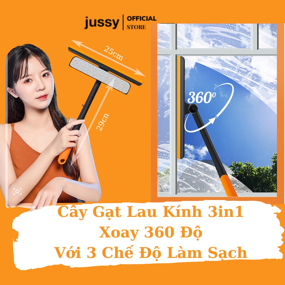 Cây Lau Kính Thông Minh 3in1 Jussy Xoay 360 Độ Với 3 Chế Độ Lau Chống Trượt Đa Năng Giúp Lau Sạch Cửa Kính, Nhà Bếp