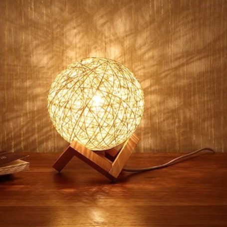Đèn ngủ để bàn cầu mây OMIE đèn ngủ mặt trăng đế gỗ điều chỉnh sáng tối decor phòng ngủ đẹp