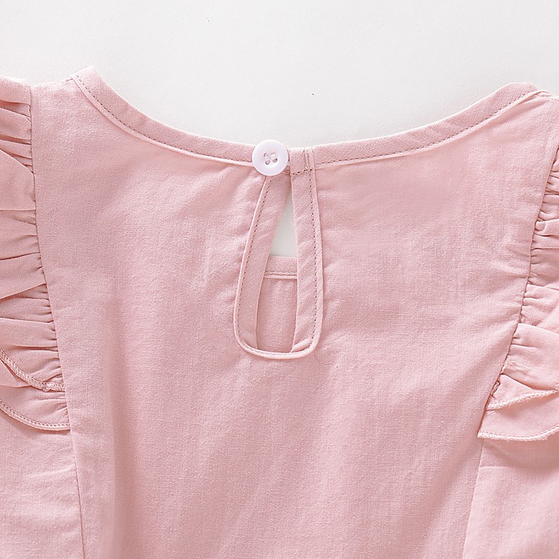 Set đồ 2 mảnh MIKRDOO gồm áo hồng tay áo nhún bèo+chân váy đính nơ thời trang đáng yêu cho bé gái 1-4 tuổi