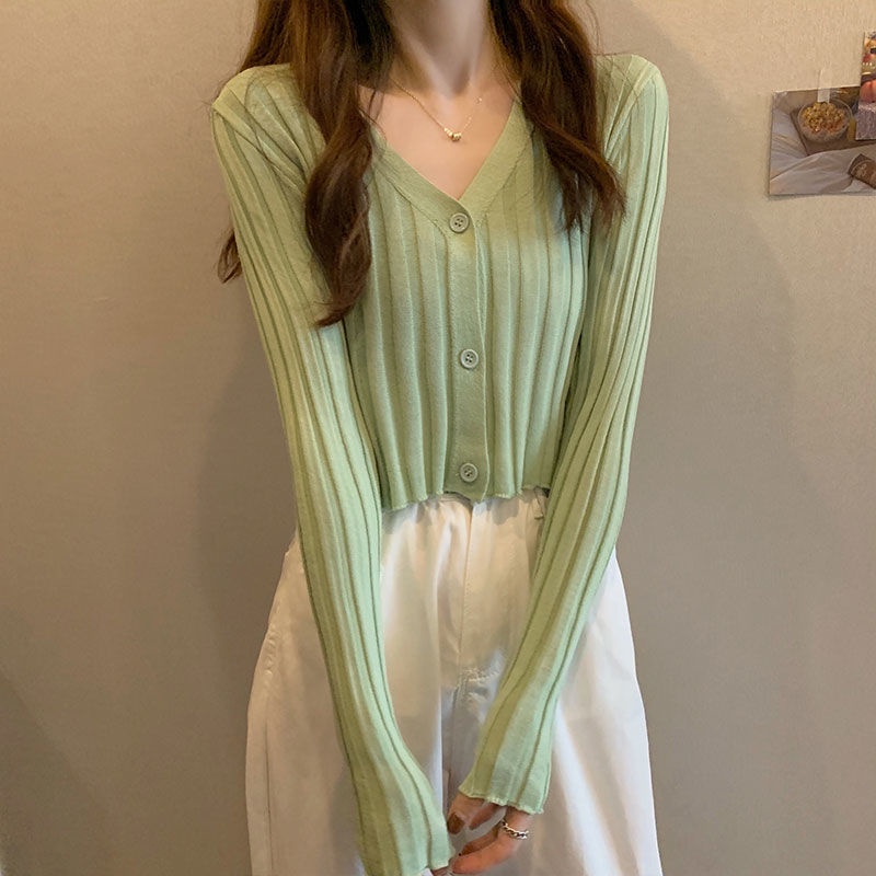 Áo Khoác Cardigan Dệt Kim Dáng Ngắn Phong Cách Hàn Quốc Thời Trang Mùa Thu Cho Nữ