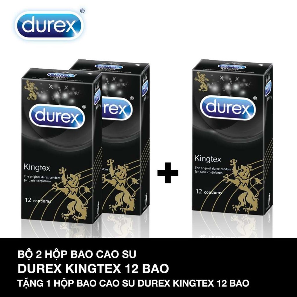 [Mua 2 Tang 1]Hai hop Bao cao su Durex Kingtex om khit.Tang 1 hop cung loai 12pcs