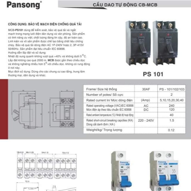 [PANSONG] Cầu Dao An Toàn (Aptomat 10A,15A,20A,30A,40A)