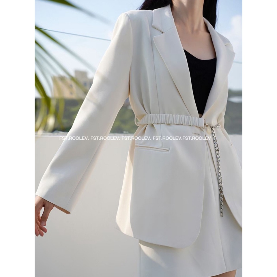 Sẵn Nâu CC-SẢnh thật 7 hình cuối-HC320.Áo blazer kèm đai khí chất kiểu mới chanh xả