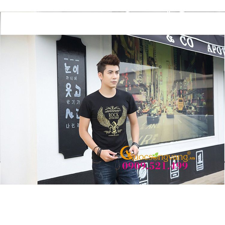 Áo thun nam cổ tròn in hình đôi cánh GLA037 chất cotton co giãn Cuocsongvang