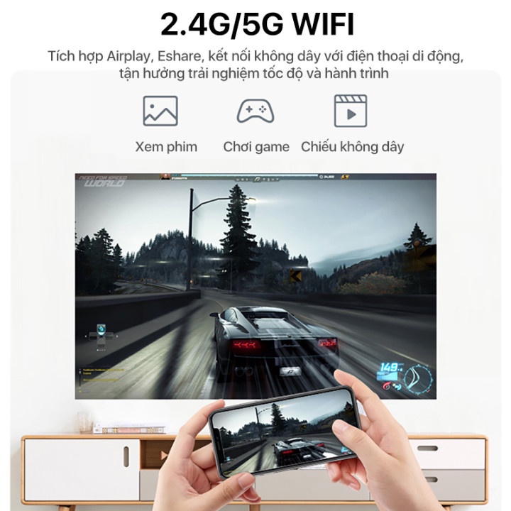 Máy Chiếu Thông Minh Swanfilm XS7 4K 1080P Full HD loa HiFi  màn hình lớn 200" Airplay Eshare