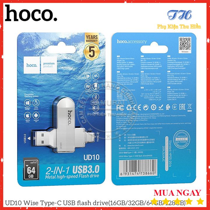 Thiết Bị Lưu Trữ USB Hai Đầu (USB+ Type-C) Hoco UD10 loại 3.0 16/32/64GB Tốc Độ Ổn Định - Chính Hãng - Bảo Hành 5 Năm