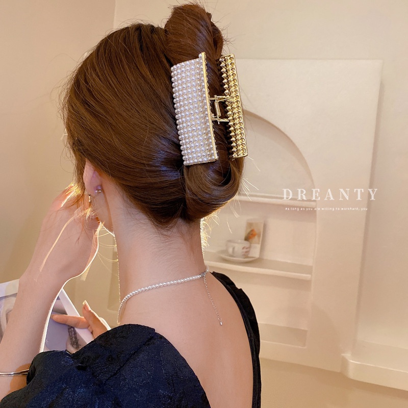 Kẹp Tóc Hình Cá Mập Dát Kim Cương Giả Đính Ngọc Trai Phong Cách Hàn Quốc Thời Trang Độc Đáo