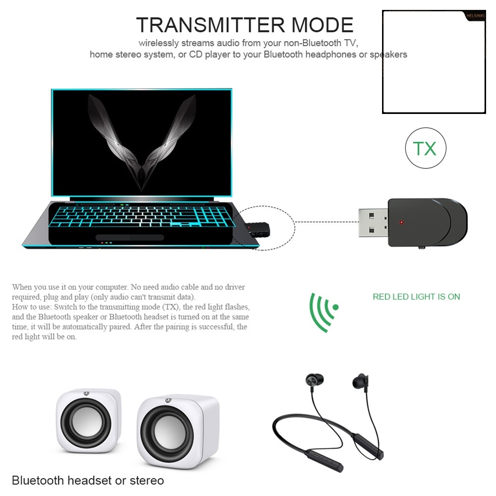HEL ·  Bluetooth 5.0 Stereo Audio Transmitter Receiver USB 3.5mm AUX Adapter for TV PC