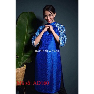 Ad1453 có 4xl áo dài cách tân gấm xanh tay gấm in họa tiết