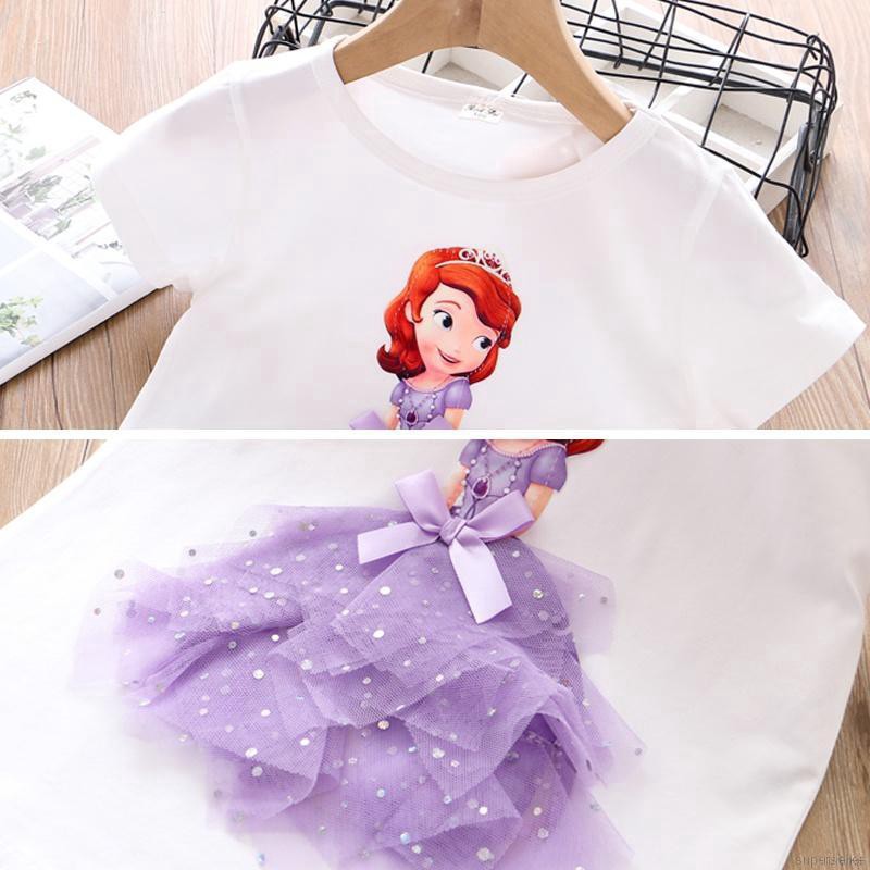 ruiaike  Summer Baby Girls Short Sleeve Shirts Cartoon Frozen Pattern Casual T-Shirts O neck Basic Tee 2-7 Years