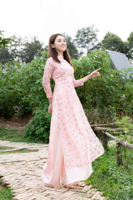 ÁO DÀI TƠ HOA NHÍ 2 LỚP⚡️⚡️FREESHIP⚡️⚡️PHOM DÁNG TRUYỀN THỐNG 4 TÀ DÀI THƯỚT THA-KÈM ẢNH THẬT PHÍA SAU