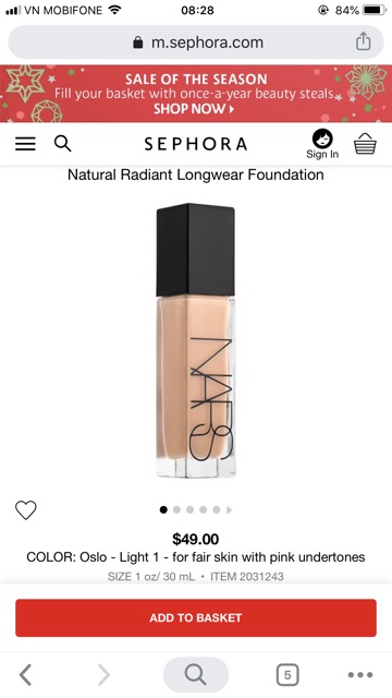 Kem nền NARS NATURAL RADIANT LONGWEAR FOUNDATION Fullsize 30ml