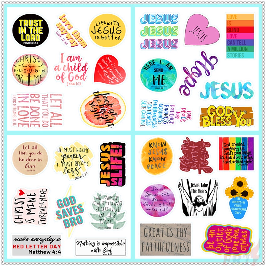 Set 100 Miếng/ 12 Tờ Sticker Chống Thấm Nước Họa Tiết Phong Cách Chúa Jesus