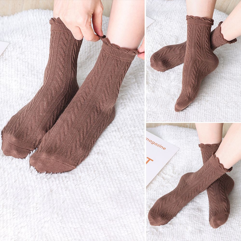 Vớ Cotton Dài Phối Ren Màu Trắng / Đen Đơn Giản Thoáng Khí Phong Cách Lolita Dành Cho Nữ Mihan1