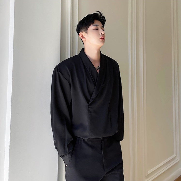 Áo Sơ Mi Lụa Satin Dài Tay Phong Cách Nhật Bản Sang Trọng Thời Trang Mùa Thu Cho Nam