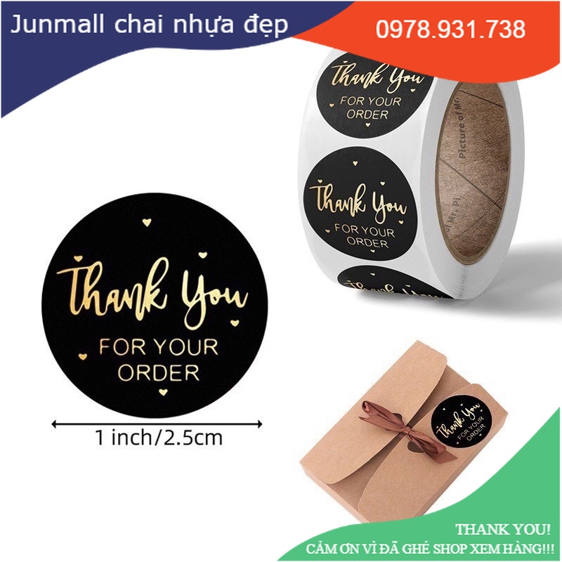 Cuộn 500 tem sticker thank you, nhãn dán thư, quà tặng